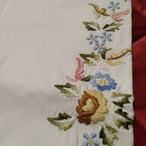 Vintage handmade trousseau pillowcases 1978 new with embroidery