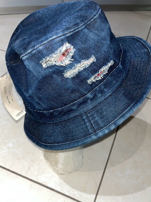 Denim fisherman's hat new with rips unisex blue multicolor