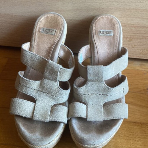 Ugg Tawnie women's platform espadrille sandals, beige suede