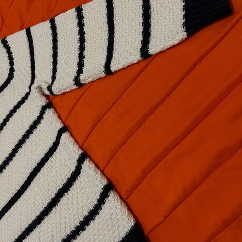 Zara striped knit polo sweater, size L, white and blue