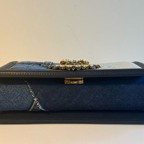 Dolce & Gabbana Blue Denim Patchwork Devotion Shoulder Bag like new