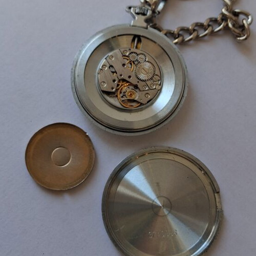 ZARIA Retro pocket watch used, wind-up, gray and silver