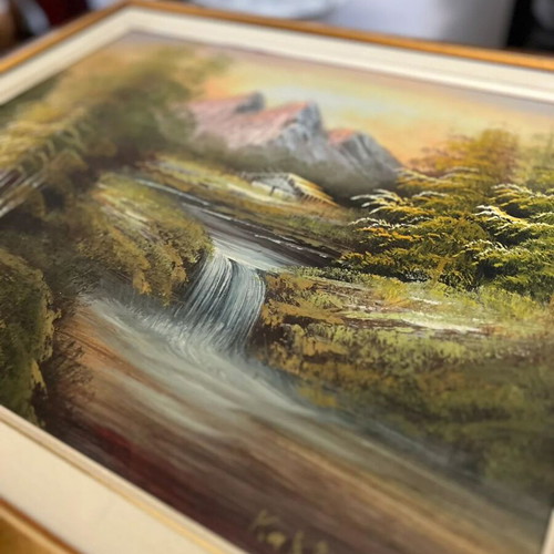 Signed Landscape Painting with Large Frame like new