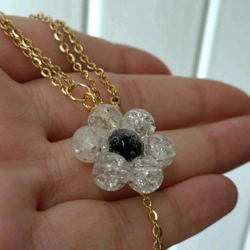 Women's Daisy Necklace with Natural Pearls Steel New