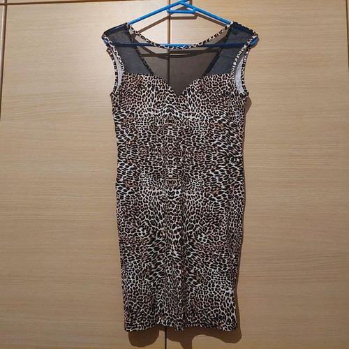 Animal print dress with black mesh, like new, size L