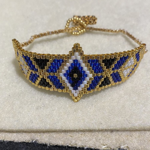 Handmade Bracelet “Eye of the Aegean” with Miyuki Beads, New