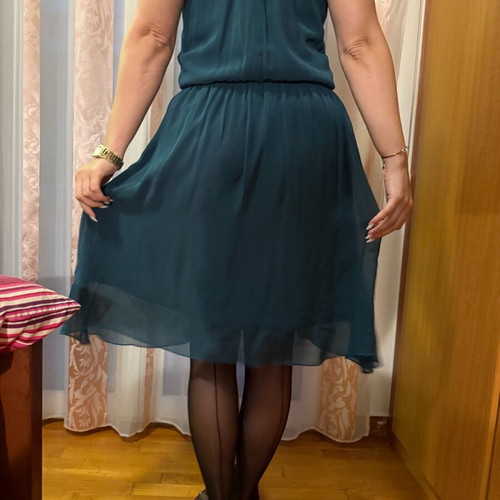 Midi dress with transparency like new, impressive green evening