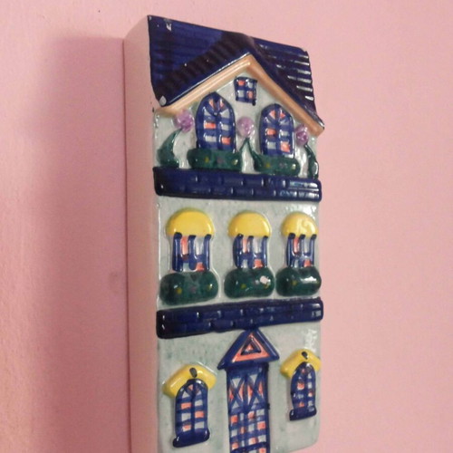 Ceramic wall decor used, unknown potter flower vase