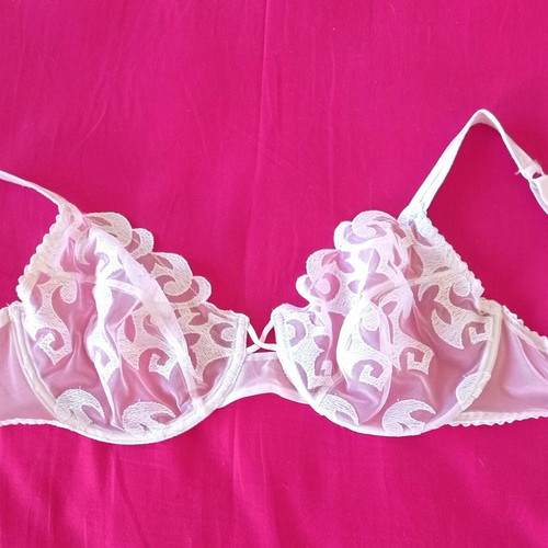 First white bra 80C used embroidered tulle, balconette style