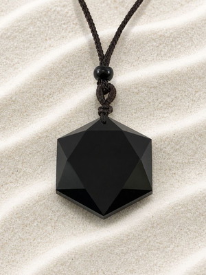 Handmade obsidian necklace with cord new, black