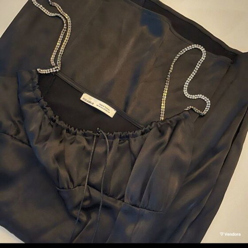Pull & Bear black satin dress with silver chain straps like new