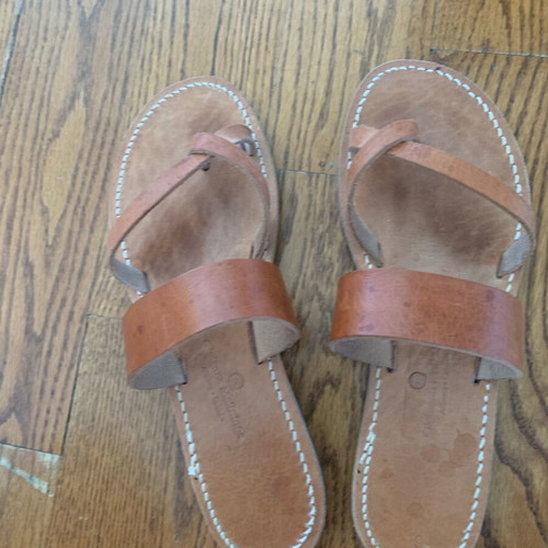 Olgianna Mellissinos leather sandals used, brown, size 39