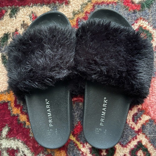 Primark women's plastic slippers with fur used size 38 black