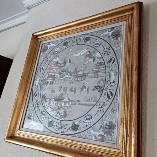 Frames with glass and silk fabric, set of 2, Chinese design, like new