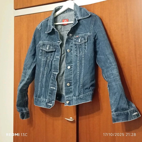 Denim jacket used, modern slim fit, blue