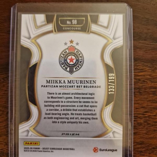Panini Euroleague Select Partizan Mikka Muurinen card new