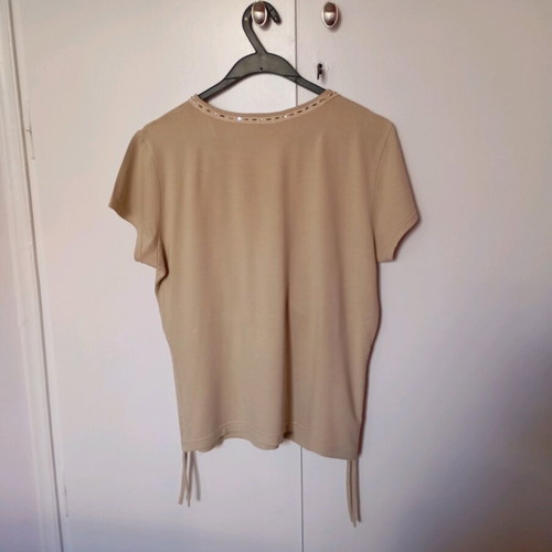 Cotton stretch blouse beige with beads, like new, size L