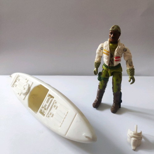 G.I. Joe Stalker Figure (Tundra Ranger v2) used, 1989 with helmet and kayak