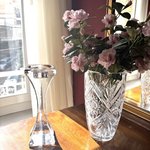 Rogaska Crystal Sculptural Candleholder like new, modernist decor