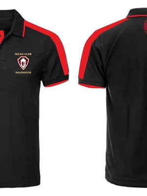 Πόλο μπλουζάκι Milan club Salonicco με κεντημένα σήματα και κόκκινες ρίγες