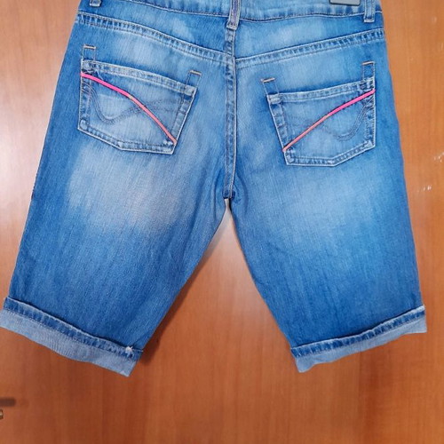 Bershka denim bermuda shorts used with pink stitching, size 36