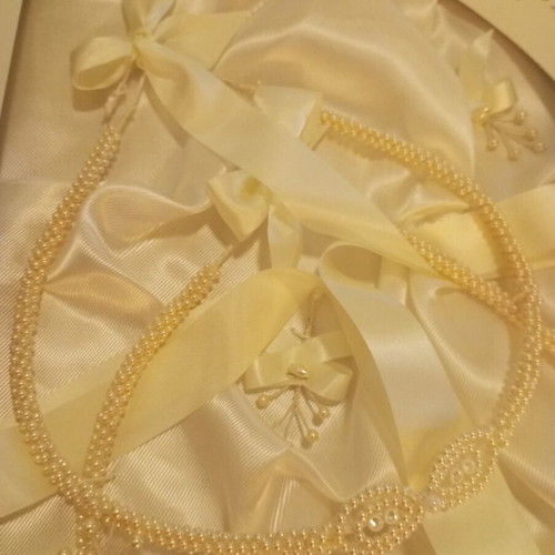 Wedding Stefana new with love knot, Swarovski pearls and boutonnieres