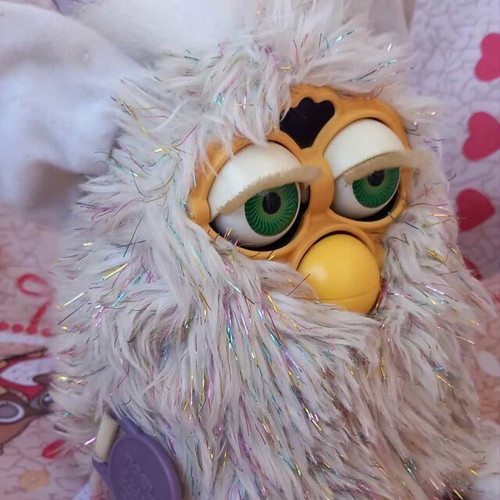 Glitter Furby Champagne 1998 used, working with neon green eyes