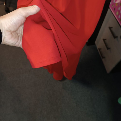 Asymmetric red evening dress like new, size S, lace detail
