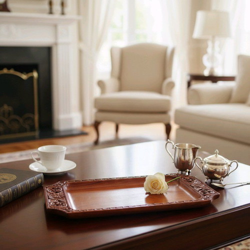 Vintage carved wooden tray Boho style