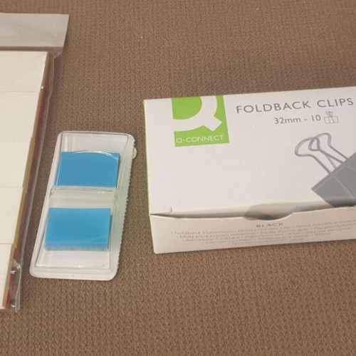 Stationery set new with paper clips foldback clips sticky notes