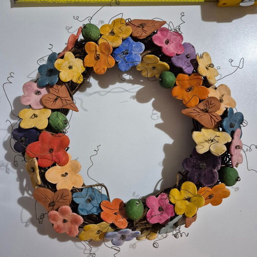 Wreath with colorful clay flowers like new, diameter 27cm