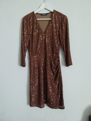 Enzzo women's evening dress with sequins like new, brown