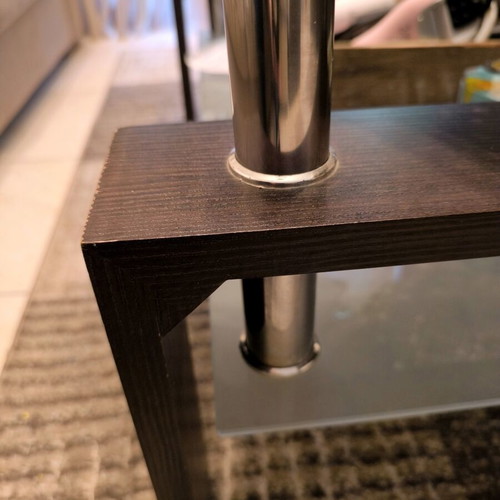 Modern coffee table used, glass and wood, 100x60x42 cm