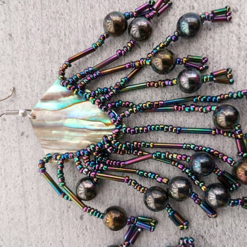 Vintage Boho Handmade Earrings with Iridescent Beads like new