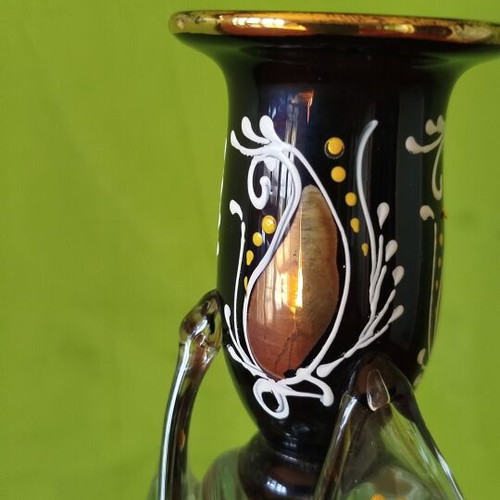 Handmade vintage Murano crystal candlestick, amethyst glass