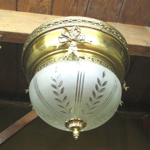 Brass ceiling light used with cut glass
