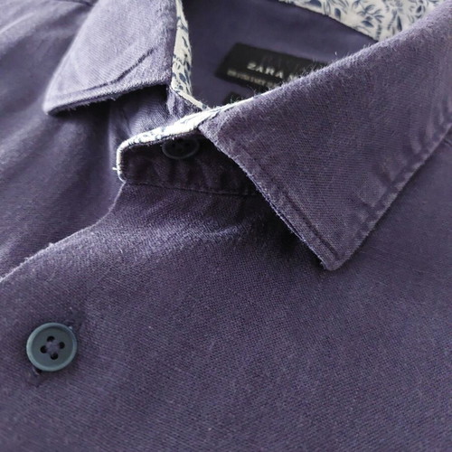 Zara Man linen shirt small, navy blue, slim fit, used