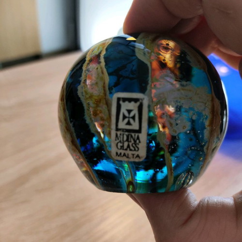 Mdina Glass Malta glass apple paperweight used