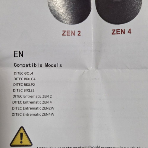 Ditec Entrematic ZEN2 Dual-Channel Remote Controls Set of 2 New