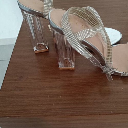 Summer sandals with transparent heel size 38, silver rhinestones