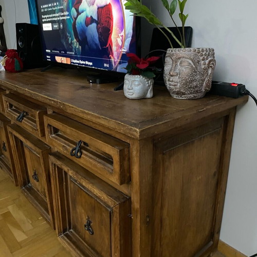 Wooden Mexican style furniture used with metal handles and 3 drawers