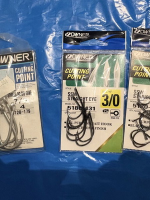Owner Cutting Point fishing hooks pack of 3, new, Gorilla 7/0 & SSW 3/0, 2/0