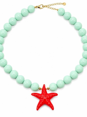 Necklace with Starfish, Turquoise Beads and Gold Stainless Steel Clasp new