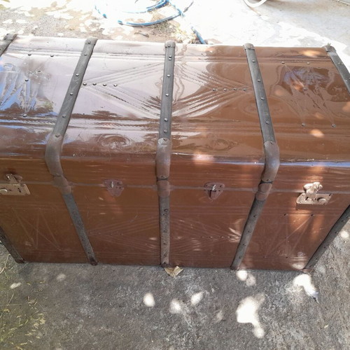 Large antique chest used with iron and wood design