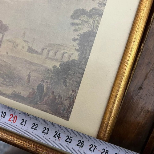 Colored engraving of Erechtheion in wooden frame with gold color like new