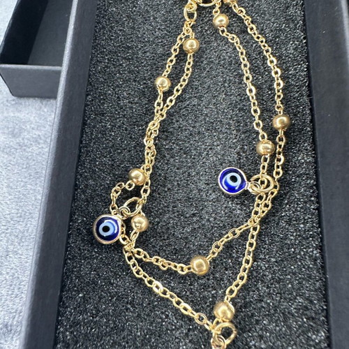 Gold bracelet with evil eyes new, stainless steel, blue protection charms