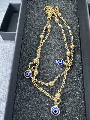 Gold bracelet with evil eyes new, stainless steel, blue protection charms
