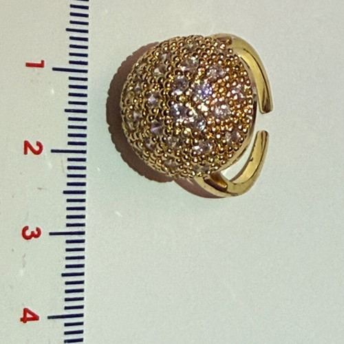 Vintage Pompon Ring with Zircon, Gold Plated, Like New