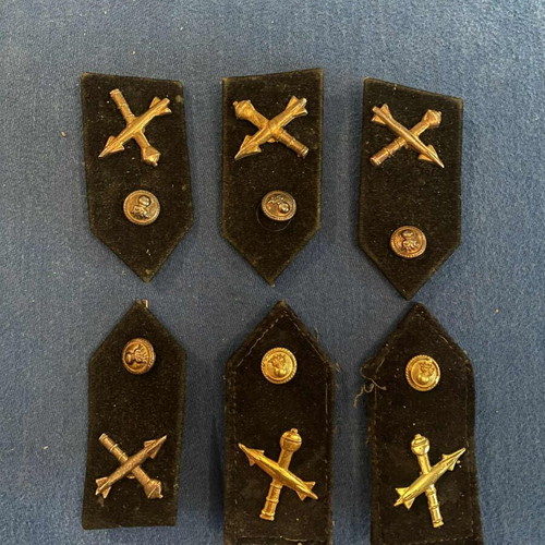 Collectible military insignia used, 3 pairs artillery weapon badges