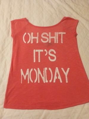 Noobass T-shirt with open back and "Oh Shit It's Monday" print, red, S-M